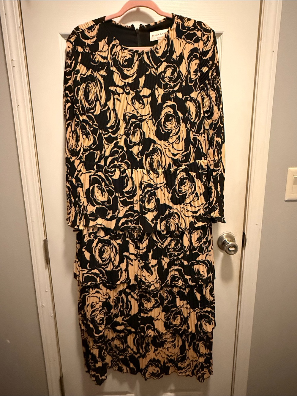 Black Label Black and Beige Floral Tiered Maxi Skirt Dress